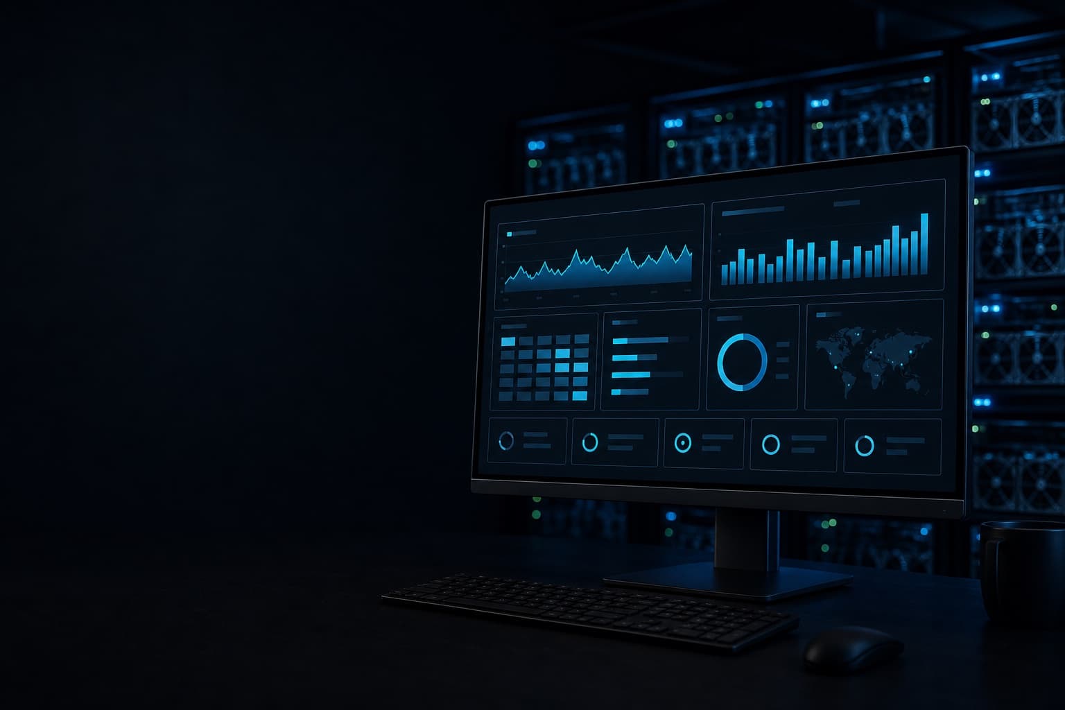 Mining performance dashboard in a professional operations room